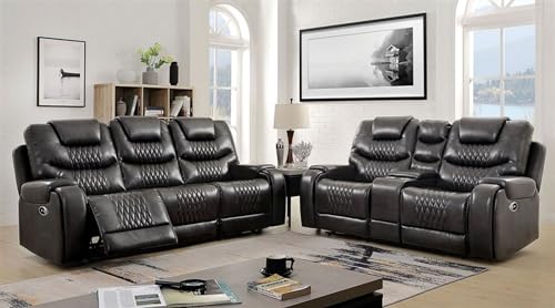 Image of Torque - Mikkel Leatherette Recliner Sofa 3+2 Seater Manual Black | Adjustable 3 Plus 2 Recliner with Cup Holder Storage for Living Room Bedroom | 1 Year Warranty