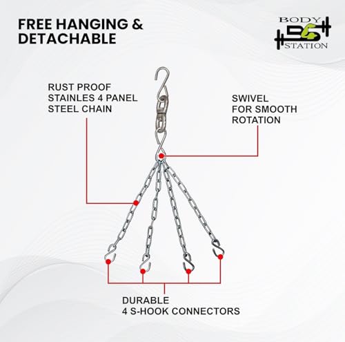 Image of Heavy-Duty 3-Layer of PU Leather Punching Bag Durable Design with Attached Free Hanging & Detachable 4 S-Hook Connectors for Workout MMA Boxing Home Gym Training Equipment Black