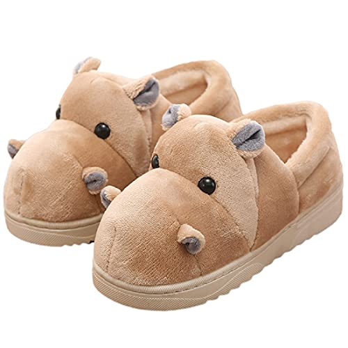 HANDKEI Pantoufles en coton pour adultes pantoufles hippopotames intéressantes à la maison pantoufles en peluche chaudes pantoufles d'animaux (44/45 EU, Beige, numeric_44) Cover