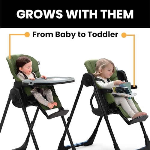 Image of Jeep by Delta Children Classic Convertible 2-in-1 High Chair for Babies and Toddlers with Adjustable Height, Recline & Footrest - Dishwasher Safe Meal Tray, Olive Green
