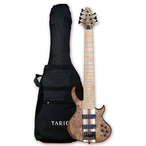 TARIO 7 String Electric Bass Guitar Burl poplar top Millettia Laurentii Okoume body Maple Fretboard