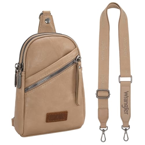 Image of Wrangler Small Sling Bag for Women, Leather Crossbody Bags Cross Body Purse Fanny Packs with Adjustable Strap for Gift