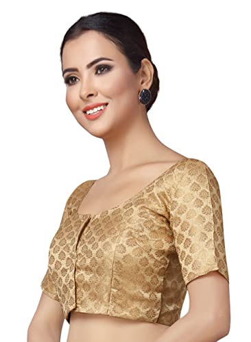 Image of Studio Shringaar Women's Readymade Brocade Short Sleeves Saree Blouse