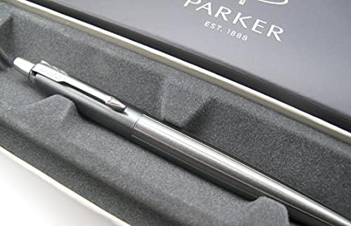 Parker Jotter Premium Stainless Steel Ballpoint Pen - Oxford Grey with Engraved Pinstripe Pattern - Black Gel Ink - Gift Boxed