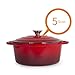 Imperial Home Cast Iron Enameled Dutch Oven Pot with Lid 5 qt, Sauce Pan, Pasta Server, Stove Top Pot, Dish for Sourdough Bread, Slow Cooking Chicken, Soup & More, Kitchen Cookware - Red
