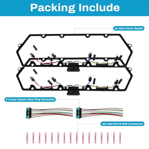 Image of 7.3L Valve Cover Gasket Set with Injector Glow Plug Harness Compatible with 98-03 7.3 Diesel F81Z-6584-AA F81Z-9D930-AB Replacement