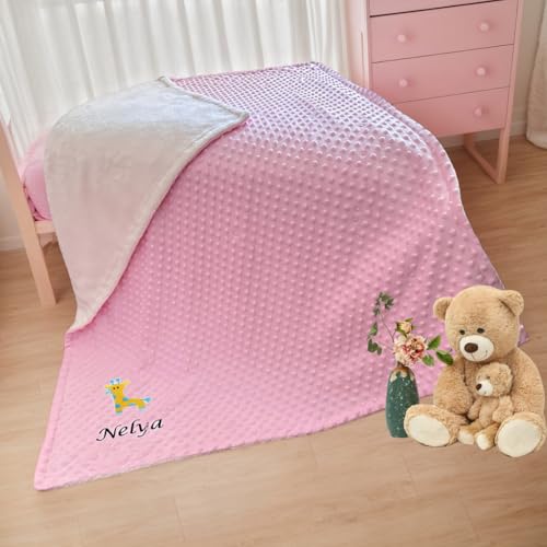 AGOREA Manta de Bebé Personalizada,Bordada con Nombre,Manta de Bebé,Manta Suave for Bebé,Manta de Bebé Personalizada con Nombre,Regalo de Nacimiento Niño/Niña(Pink)