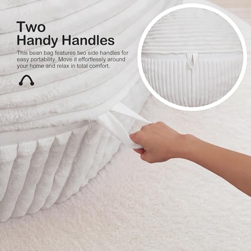 Image of 4FT Bean Bag Chair 4'Big Bean Bag Chairs with Adults, Large Beanbag Chair | Bean bag Lounger with Machine Washable Cover Corded Plush Fabric, Comfy Chairs for Living Room Bedroom Dorm, Beige