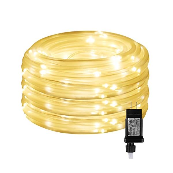 Lighting ever 33 ft 100 led outdoor rope lights warm white 3000k, 1/4 in pencil-size, flexible waterproof tube string lights for deck railing, patio ground, garden, yard lawn, fence, balcony, camping