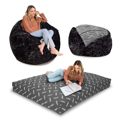 CordaRoy's Puf de piel sintética, silla y cama convertible, funda de tela de piel sintética lavable a máquina, para sótano, sala de estar, sala de juegos, dormitorio y más, tamaño King, color negro
