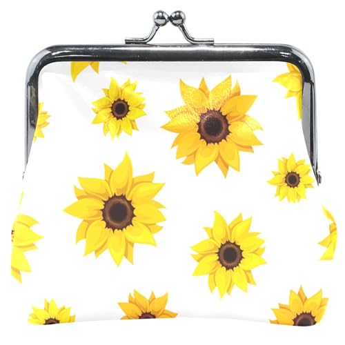 Monedero personalizado de cuero para mujer, diseño de girasol amarillo y blanco, amarillo girasol blanco, clásico, Amarillo girasol blanco, Clásico