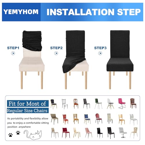 YEMYHOM 2 Packs Latest Checkered Dining Chair Slipcover Parsons Chair Furniture Protector Stretch Chair Covers for Dining Room, Restaurant, Kitchen, Party (Black)