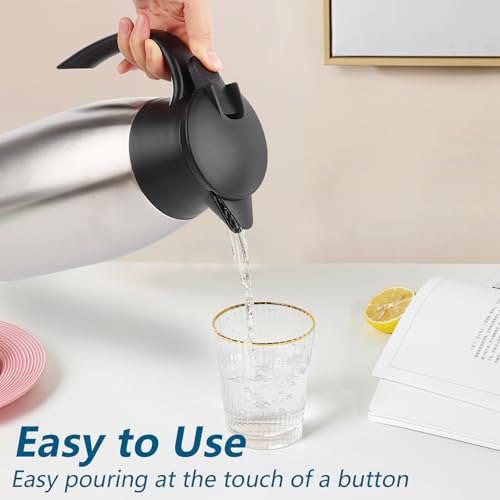 Thermokanne 1.7Liter, Isolierkanne 304 Edelstahl Isolierte, Kaffeekanne Thermo Doppelwandige Vakuum, Teekanne 24 Stunden Wärmedämmung, Thermoskanne für Kaffee, Tee, Wasser, Getränk, Warmhaltekanne