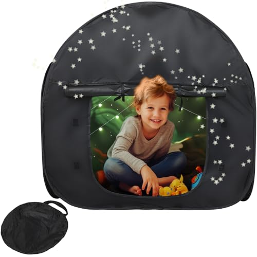 FAHKNS Sensory Tent|Quiet Corner for Kids to Play and Relax| Portable Pop-up Blackout Tent Black with Travel Bag|Sensory Tent for Kids with Autism, SPD, Anxiety, ADHD, etc.