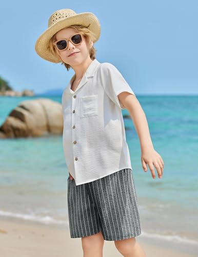 Image of Arshiner Boys 2 Pieces Summer Beach Outfits Short Sleeve Button Down Shirts and Shorts Vacation Texture Sets for Kids