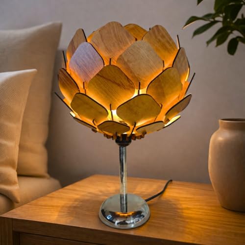 Image of Handcrafted Wooden Table Lamp, Minimalist Lighting for Bedroom, Living Room & Office, Eco-Friendly Desk Lamp, LED Bulb Compatible, Rustic Home Decor Accent Light
