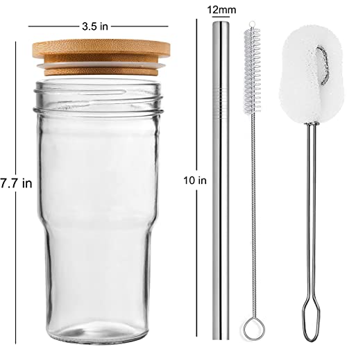 image for PAKCHOICE 2 Pack Glass Tumbler Cups with Bamboo Lids and Straws, 24oz 