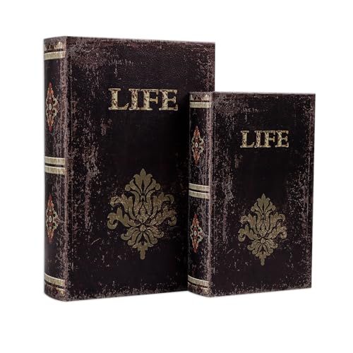 SICOHOME Decorative Book Box Set of 2 Wood Faux Book Box with Faux Leather Detailing Trinket...