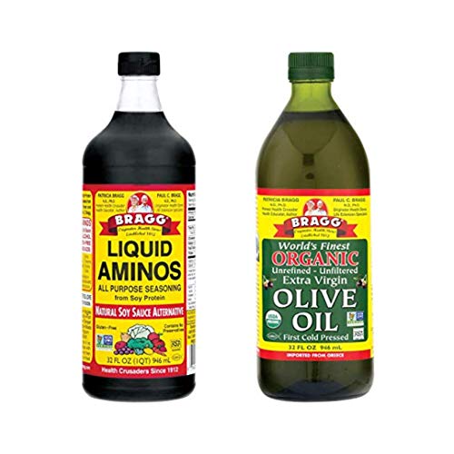 Bragg Liquid Aminos All Purpose Seasoning 32Oz And Organic Extra Virgin Olive Oil 32Oz Bundle #TOP7