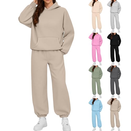 GOHRSHA Lounge Sets for Women Sweatsuits Women 2 Piece Outfit Loose Fit Long Sleeve Pullover Hoodies Drawstring Wide Leg Joggers Workout Lounge Set