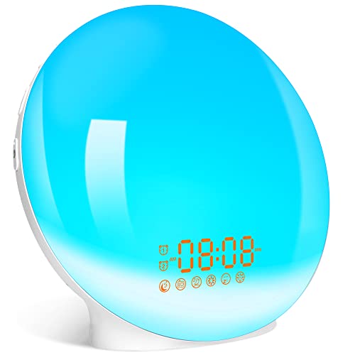 Togaga Réveil Lumineux, Radio Réveil Simulateur d'Aube et Crépuscule Lampe de Chevet 16 Niveaux Luminosité 7 Couleurs Lumières 7 Sons Naturels Radio FM 2 Réveils Fonction Snooze Veilleuse Enfant Cover