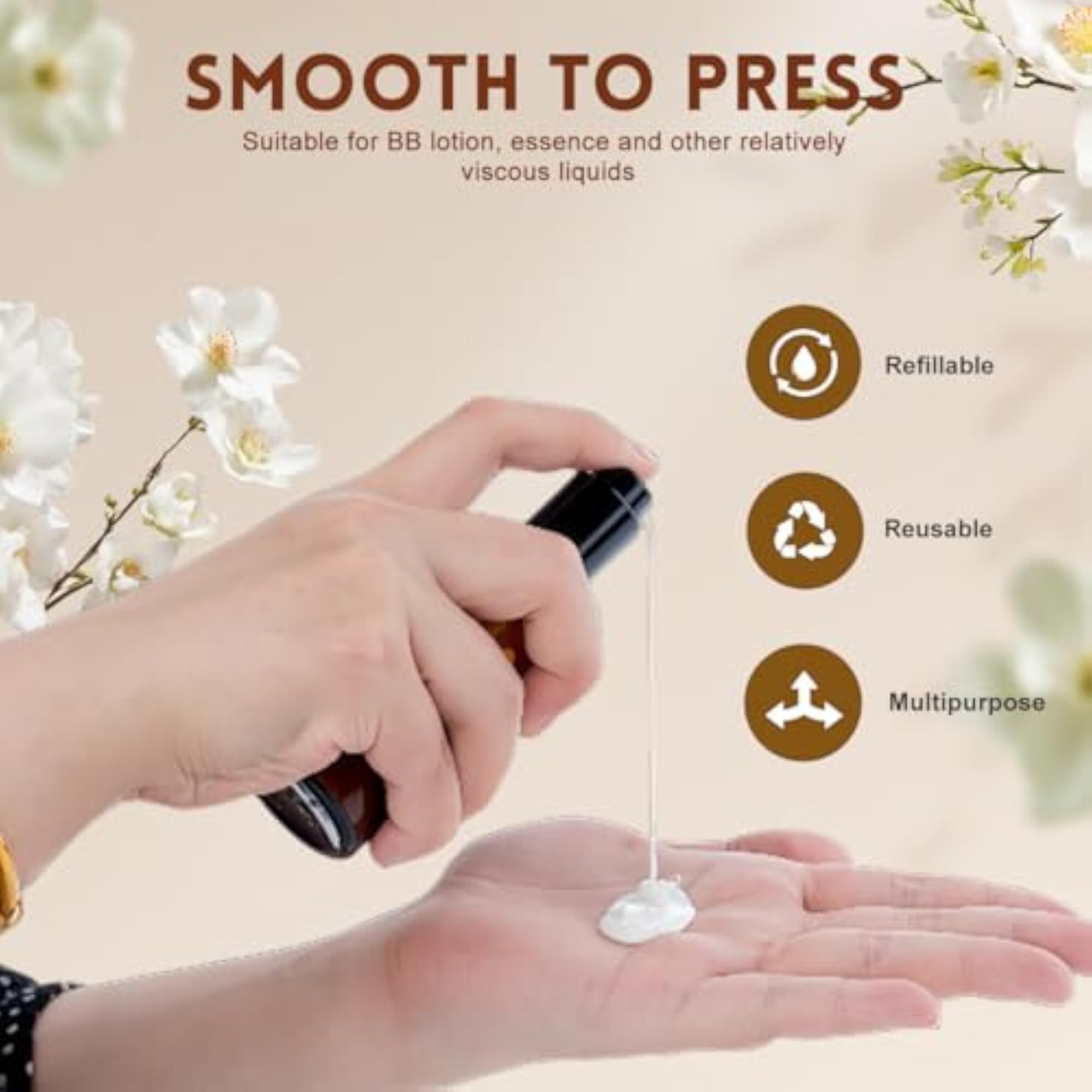 2Pcs Refillable Amber Glass Lotion Pump Bottles