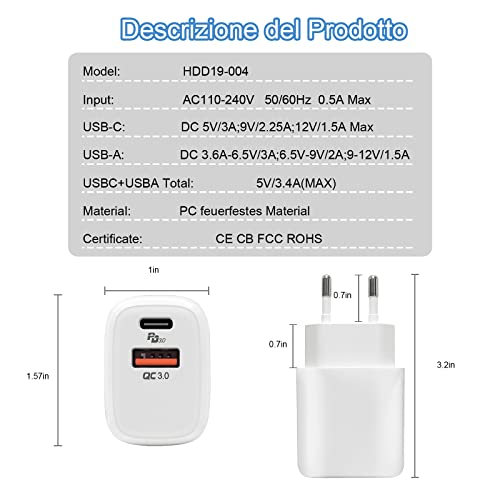 20W Caricatore USB C da Muro,Cshare PD QC 4.0 Power Delivery 3.0 Adattatore di Ricarica Compatibile con iPhone 13 Pro/12/12 Pro/12 Mini/11 Pro/XS Max/XR/X,iPad Pro/Air,Galaxy S20/S10,Google Pixel 6.