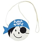 He aquí una idea de regalo original para un niño. Este bolso bandolera para niño de forma redonda y decorada a los motivos de piratas se puede llevar fácilmente gracias a su correa para el hombro. Ideal para hacer placer a un niño aficionado no las historias de piratas.