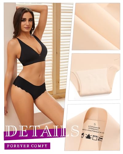 Image of FINETOO 6 pack Seamless Underwear for Women Sexy Low Rise Hipster Wave Edge No Show Bikini Panties Womens Cheeky S-XL