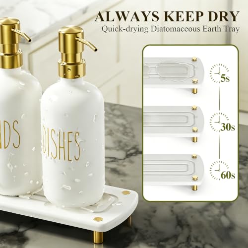 Image of Cisily Kitchen Soap Dispenser Set Comes with Ceramics Sponge Holder, Gold Pumps, and Instant Dry Tray, Hand and Dish Soap Dispenser Set, Kitchen Decor and Accessories for Countertop Organizer