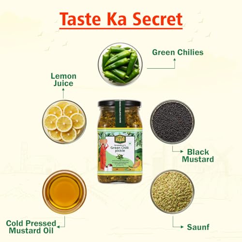 Image of THE LITTLE FARM CO Green Chilli Pickle - Hari Mirch ka Achar (400g)| Less Oil Mustard Base Homestyle Tangy Flavor Chilli Pickles | No Added Preservatives & Flavours | Traditional Recipe