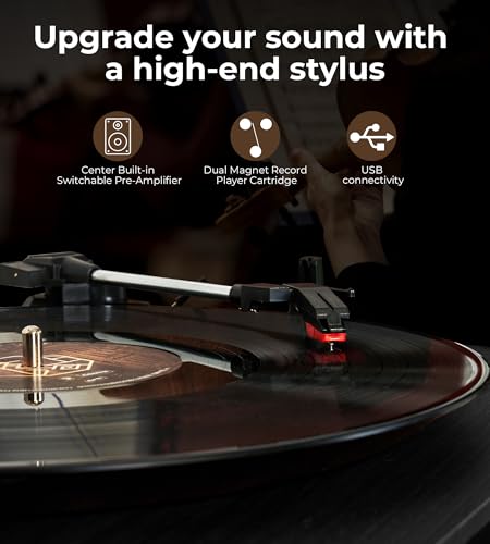 Vangoa Vinyl Record Player Turntable with 2 Stereo Speakers, 3-Speed Belt-Driven Turntables for Vinyl Records Supports AUX-in, RCA Line, USB, Wireless Playback, Black - Les Beatles, Paul McCartney, John Lennon, RIngo Starr, George Harrison Vangoa Vinyl Record Player Turntable with 2 Stereo Speakers, 3-Speed Belt-Driven Turntables for Vinyl Records Supports AUX-in, RCA Line, USB, Wireless Playback, Black – Image 4