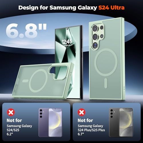 Image of SUPFINE Magnetic for Samsung Galaxy S24 Ultra Case with Screen Protector, (Built-in Magnets) (Military Grade Drop Protection) Slim Translucent Shockproof Phone Case,Light Green