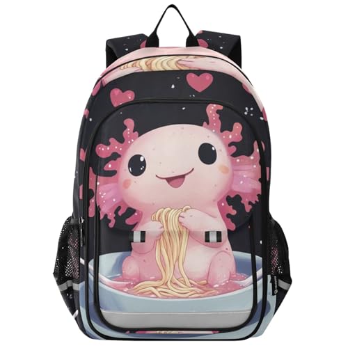 Axolotl Hearts Ramen Noodles Backpack Girls Boys Elementary School Bags Bookbags Laptop Backpack Travel Daypack Safe Reflective Stripes