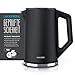 Arendo - Edelstahl Wasserkocher mit Temperatureinstellung 40-100 Grad in 5er Schritten - Doppelwand Design - Modell ELEGANT - 1,5 Liter - 2200 W - Teekocher mit Temperaturanzeige - GS - Schwarz