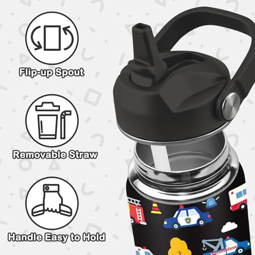 Botella de Agua Construction para Niños, Termo de Acero Inoxidable Aislado de 16oz con Tapa y Pajilla, Diseño de Vehículos de Rescate de Emergencia miniatura 5