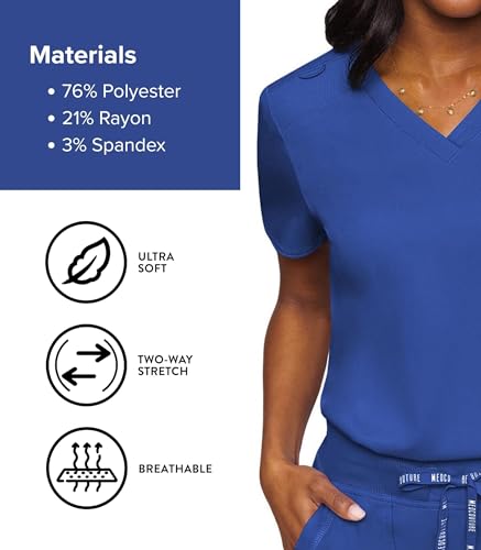 Image of Med Couture Touch Women's Scrub Tops V-Neck Tuck-in Top with 1 Pocket | Slim Fit, Touch Performance Fabric, Stretchy Rib-Knit Shoulders, Bungee Loop, 2-Way Stretch, Lightweight, for Long Shifts