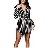 Amlaiworld Damen Bluse, Gestreift Binde Lange Ärmel Strickjacke T-Shirt
