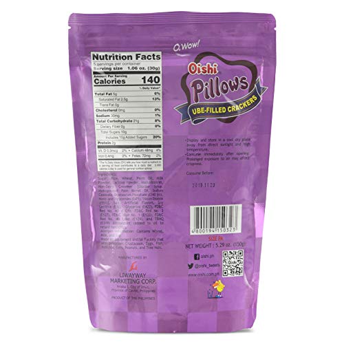 Oishi Pillows Ube Filled Crackers,5.29 Ounce Pack of 4