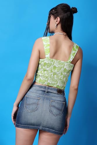Image of POPWINGS Women Casual Blue & White Stripe Print Strap Crop Top | Women Sleeveless Top | Women Trendy Top