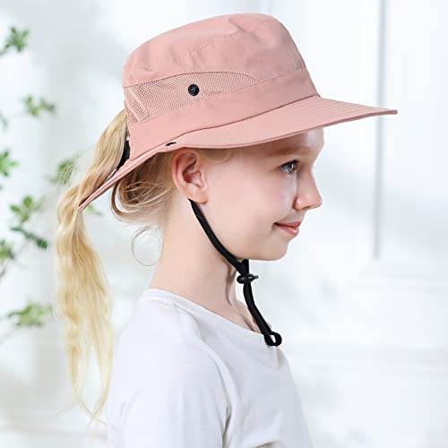 Durio Girls Sun Hat With Ponytail Hole Uv Protection Kids Sun Hat Upf 50+ Kids Fishing Hat Wide Brim Sun Hats For Kids Pure Pink 2-4 Years #TOP1