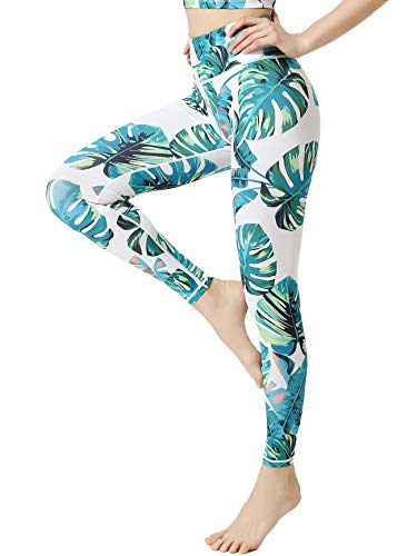 FLYILY Legging de Sport Femme Taille Haute Pantalon Yoga Mode Faire des Exercices Leggings(2-GreenLeaf,XL) Cover