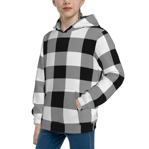 White And Black Plaid Pattern Kid Hoodies Boys Sweatshirts Girls Pullover with Pocket2