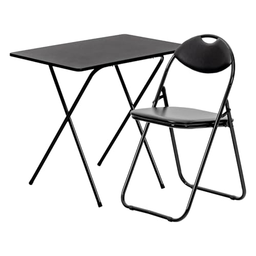 Harbour Housewares Wooden Folding Desk & Chair Set - Black/Black Small Portable Home Office Wooden...