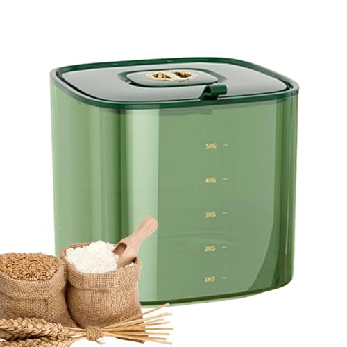 ARSBORUI Reis Aufbewahrungsbox, 5KG Reis Aufbewahrungsbehälter mit Deckel Luftdicht, Feuchtigkeit Reisbehälter Reisbox, Getreidevorratsbehälter Küche Vorratsdosen für Reis, Mehl, Nüsse (Green)