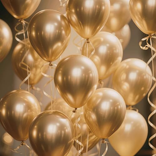 Image of 300 Pcs Gold Metallic Chrome Balloons 12 inch Gold Helium Party Balloon for Wedding Baby Shower Christmas Birthday Party Decoration
