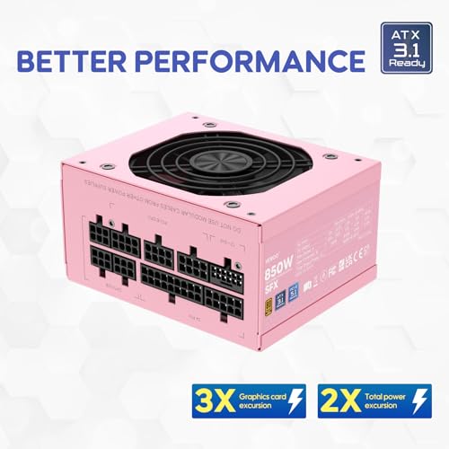 Image of Vetroo 850W SFX Power Supply ATX 3.1 & PCIE 5.1 Ready, 80 Plus Gold Certificate Fully Modular, 90mm FDB Fan for Low-Noise Operation, SFX-to-ATX Bracket, 10-Year Warranty - Pink