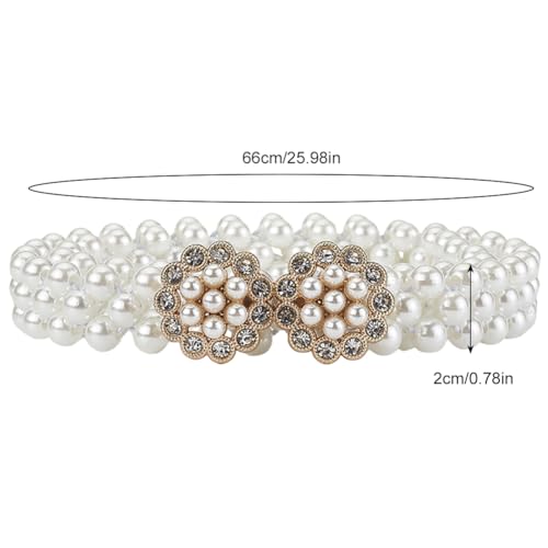 Women's Fashion Pearl Decorative Waist Chain, Pearl Belt, Metal Flower Bow Pearl Waist Chain Pearl Chain Waist Belt for Women Dress Dancing Retro Party2