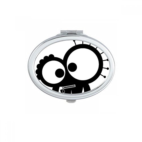Miroir compact ovale avec motif créature alien mignon pour vos retouches maquillage en voyage