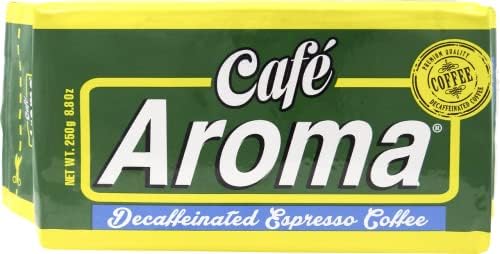 Decaf Ground Coffee - Premium Espresso from Cafe Aroma (Pack of 24) Cuban Style Decaffeinated Dark Roast Ground Coffee, Vacuum Pack 250g (8.83 oz)